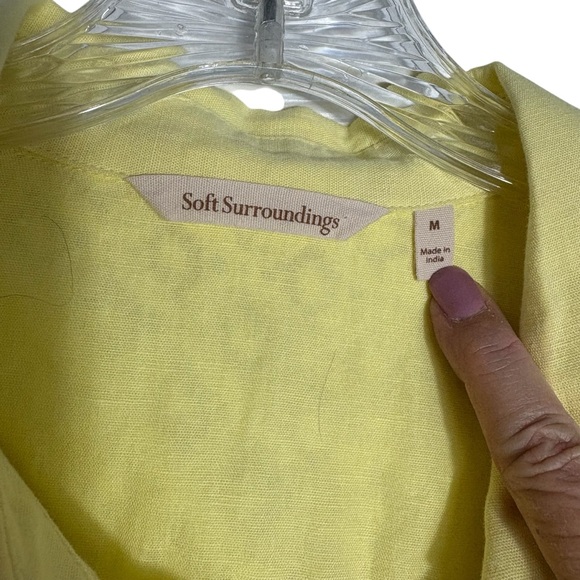 SOFT SURROUNDINGS Button-Up Iris Linen Blend Shirt in Surf Spray Yellow Size M - Picture 4 of 6